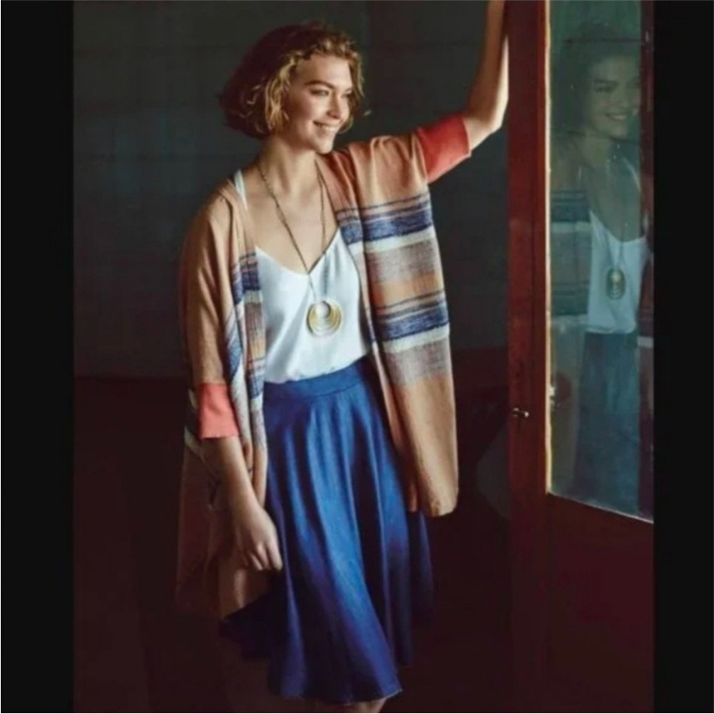 Anthropologie Elevenses Shoreline Kimono Striped Orange M/L‎